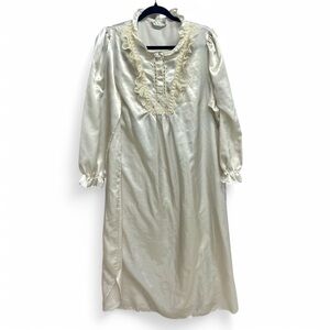 Vintage Nightgown 1960s Ashley Ames Offwhite Cream Satin Maxi Longsleeve XL‎